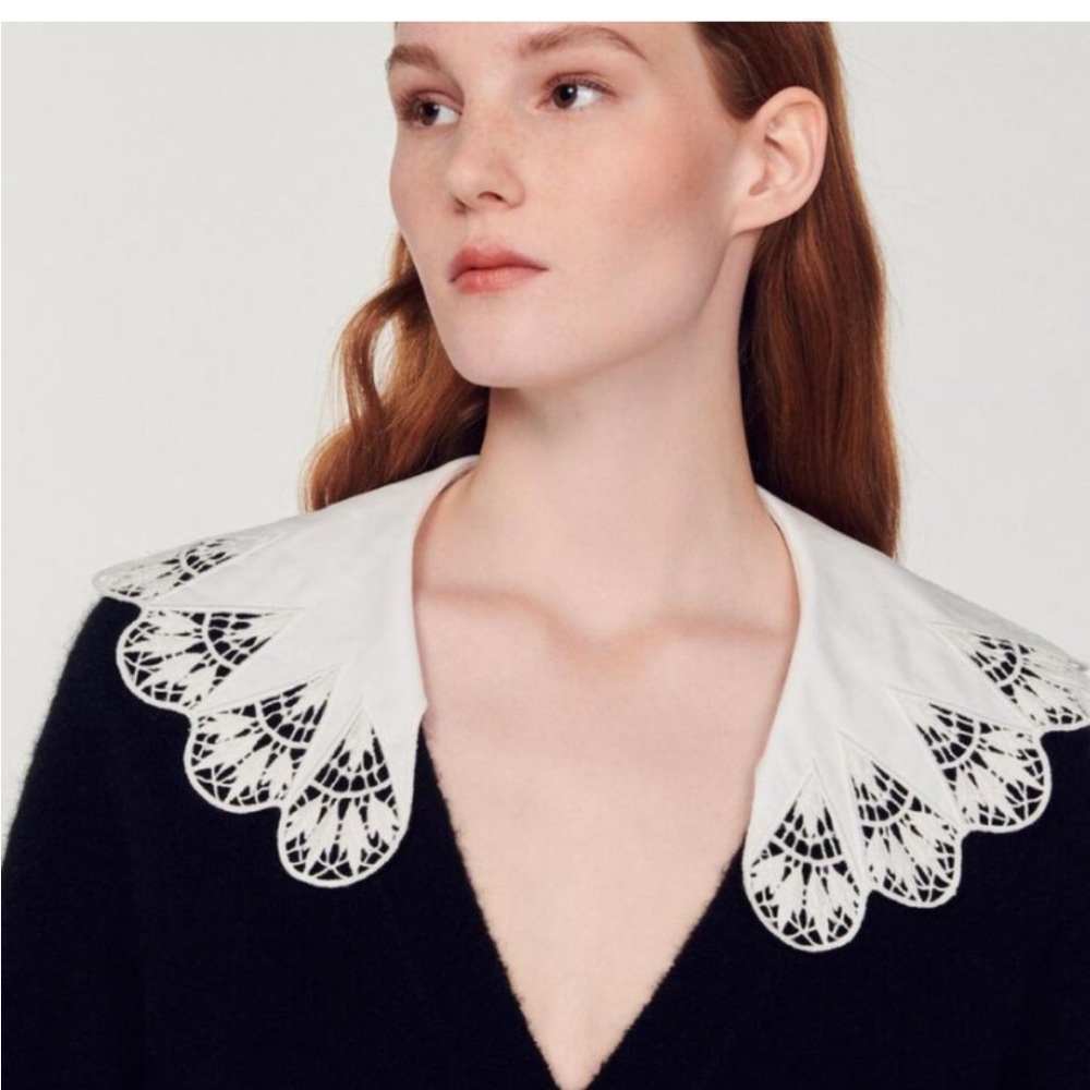 Sandro Lena Poplin Collar Sweater - Picture 2 of 6